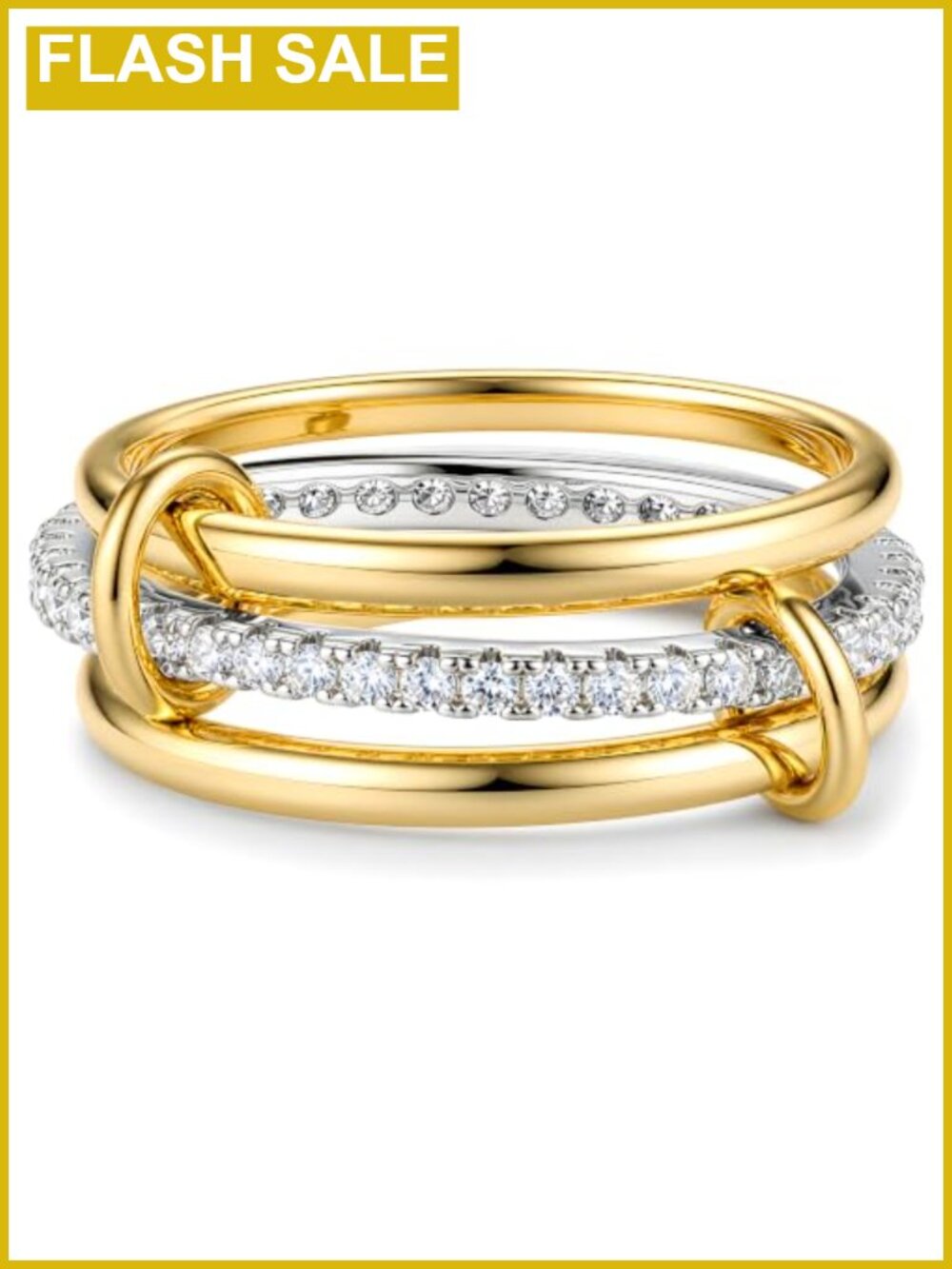 18K Gold Plated Stackable Rings Non Tarnish Cubic Zirconia Set